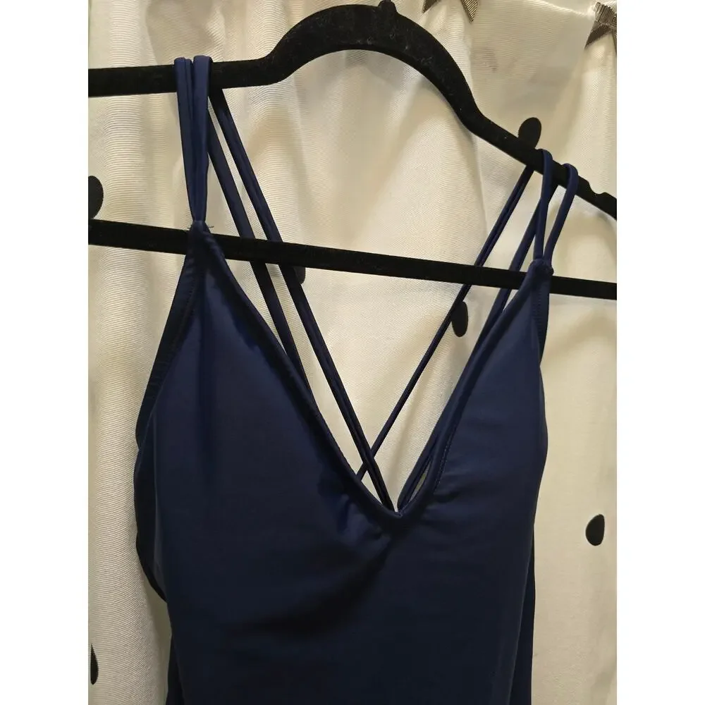 Hurley navy blue strappy back‎ one piece swimsuit removable padding size small